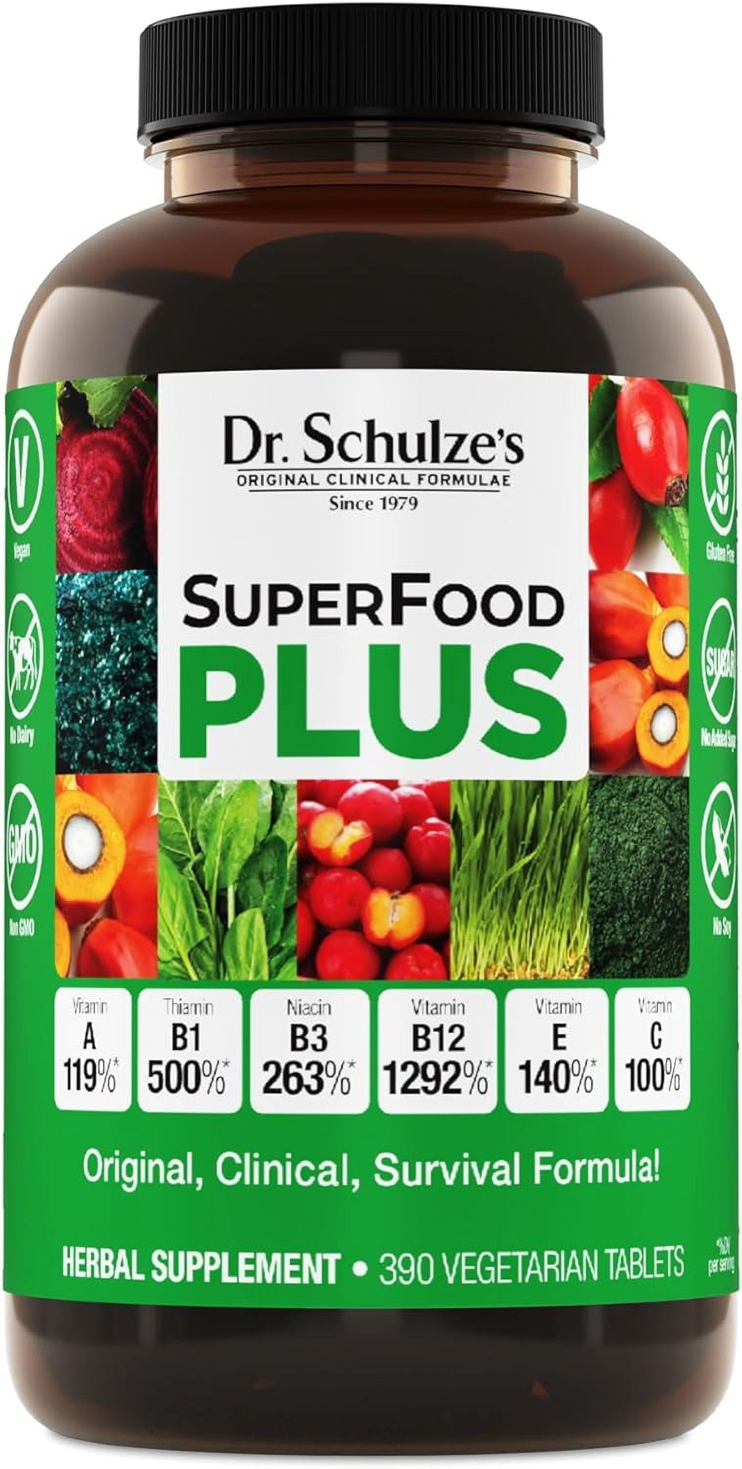 Dr. Schulzes SuperFood Plus | Vitamin & Mineral Herbal Concentrate | Daily Nutrition & Increased Energy | Gluten-Free & Non-GMO | Vegan | 390 Tabs