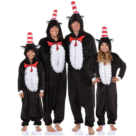 Dr. Seuss Adult The Cat in the Hat Kigurumi Hooded Union Suit Costume One Piece Pajama
