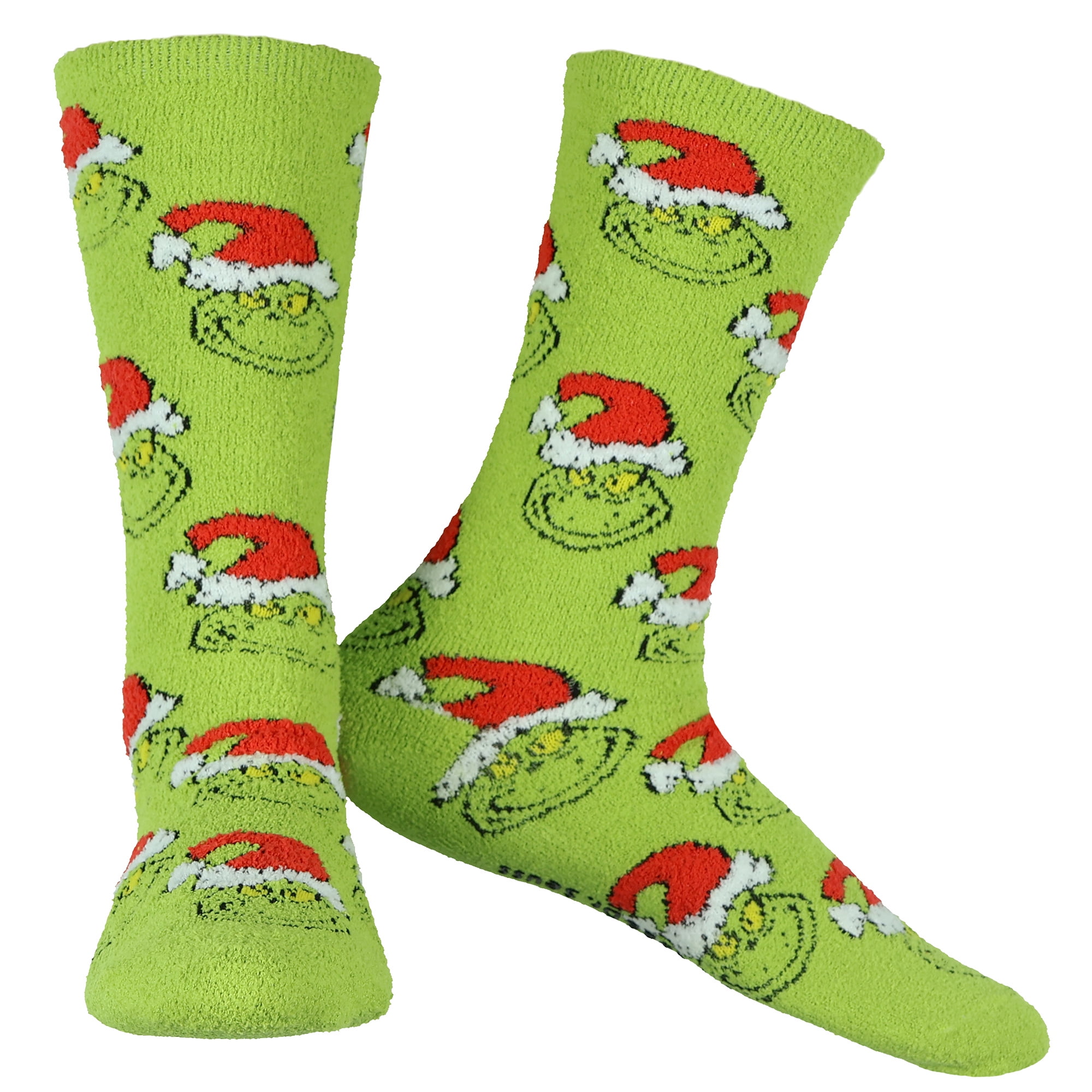 SEVEN TIMES SIX Dr. Seuss Adult The Grinch Santa Hat Fuzzy Cozy Anti-Slip Crew Socks 1 Pair (OSFM)