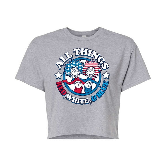 Dr. Seuss - All Things Red White And Blue - Juniors Cropped Cotton Blend T-Shirt