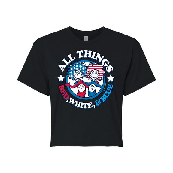 Dr. Seuss - All Things Red White And Blue - Juniors Cropped Cotton Blend T-Shirt