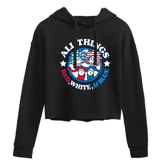 Dr. Seuss - All Things Red White And Blue - Juniors Cropped Pullover Hoodie