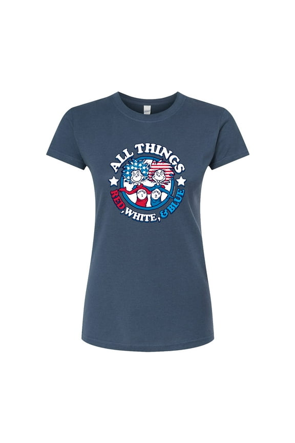 - All Things Red White And Blue - Juniors Fitted Graphic T-Shirt