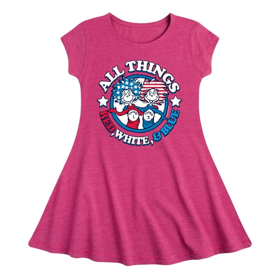 Dr. Seuss - All Things Red, White and Blue - Toddler And Youth Girls Fit And Flare Dress