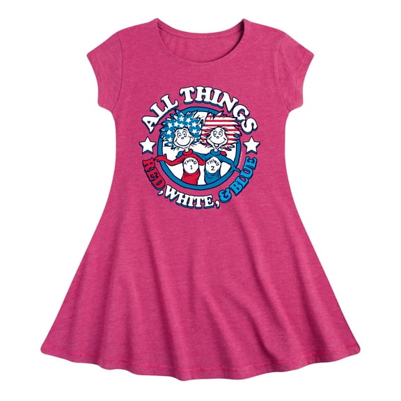 Dr. Seuss - All Things Red, White and Blue - Toddler And Youth Girls Fit And Flare Dress