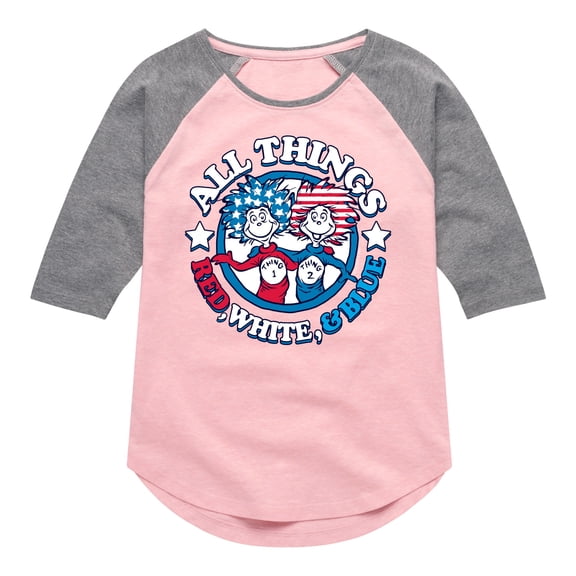 Dr. Seuss - All Things Red, White and Blue - Toddler And Youth Girls Raglan Graphic T-Shirt