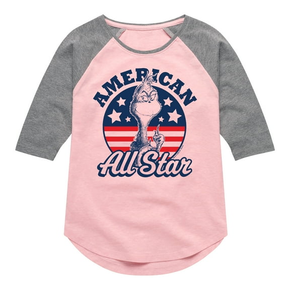 Dr. Seuss - The Grinch America's Favorite Mean One - Toddler And Youth Girls Raglan Graphic T-Shirt