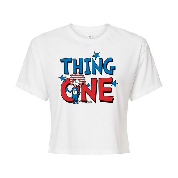 Dr. Seuss - American Thing One - Juniors Cropped Cotton Blend T-Shirt