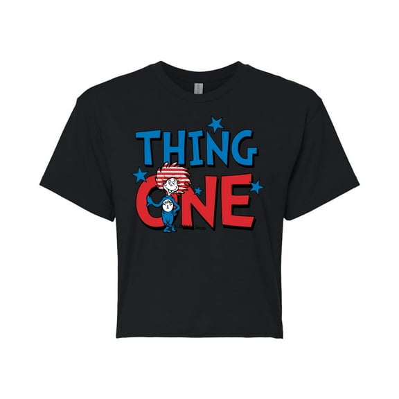 Dr. Seuss - American Thing One - Juniors Cropped Cotton Blend T-Shirt