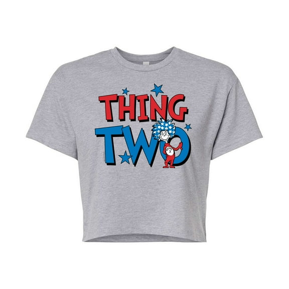 Dr. Seuss - American Thing Two - Juniors Cropped Cotton Blend T-Shirt