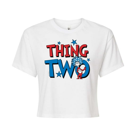 Dr. Seuss - American Thing Two - Juniors Cropped Cotton Blend T-Shirt