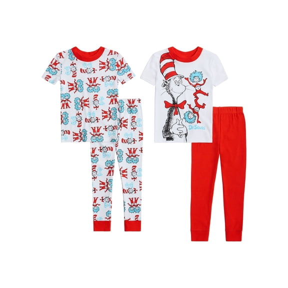 Dr. Seuss Baby & Toddler Boys Short Sleeve Snug Fit Cotton Pajamas, 4-Piece Set (2T-5T)