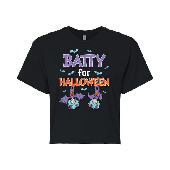 Dr. Seuss - Batty For Halloween Thing 1 and Thing 2 - Juniors Cropped Cotton Blend T-Shirt