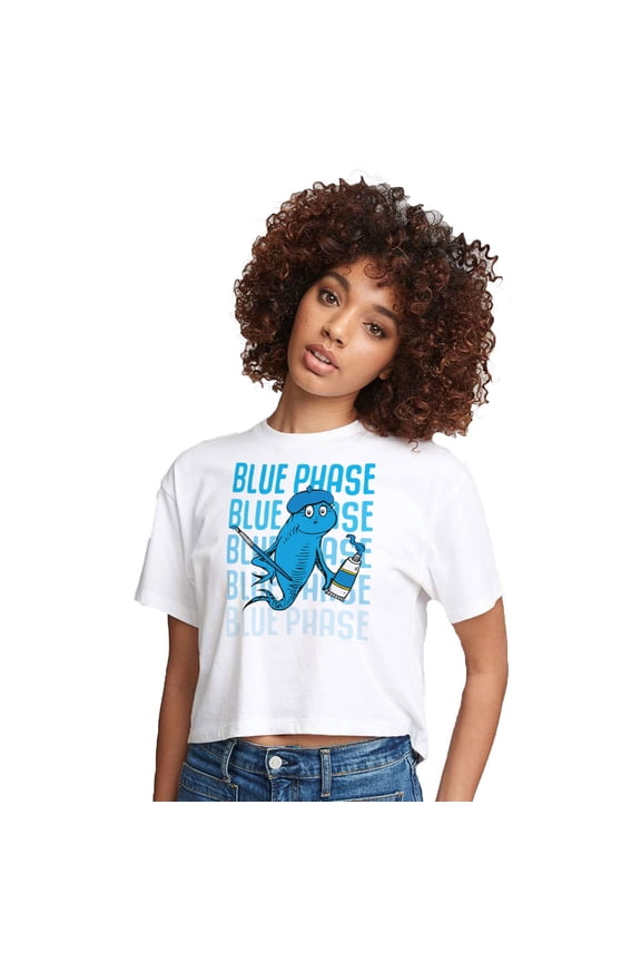- Blue Phase Fish - Juniors Cropped Cotton Blend T-Shirt