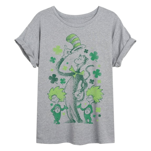 The Cat in the Hat - Shamrocks Tonal Washed - Juniors Oversized Graphic T-Shirt