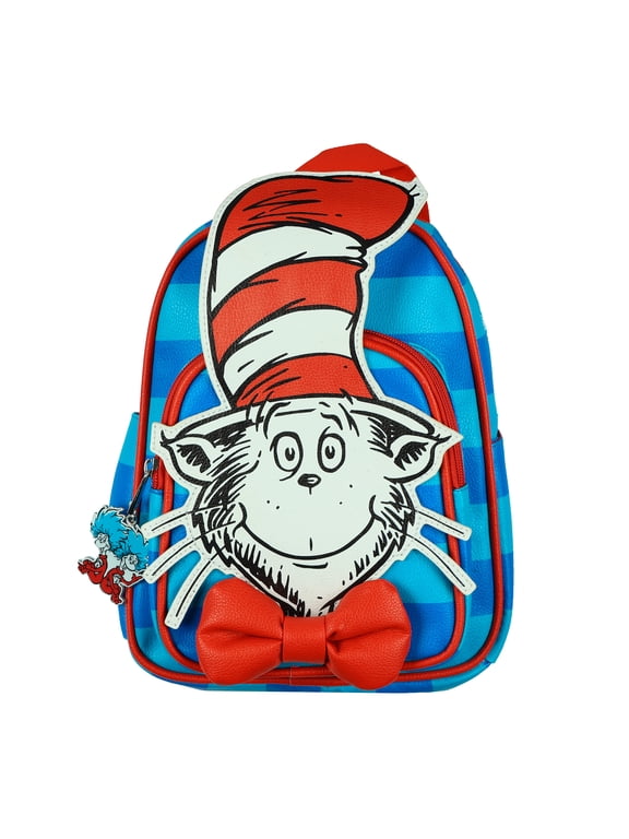 Dr. Seuss Cat In The Hat Character Mini Backpack 11" Faux Leather Bag With Adjustable Shoulder Straps