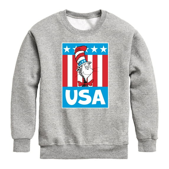 Dr. Seuss - Cat In The Hat USA - Toddler And Youth Crewneck Fleece Sweatshirt