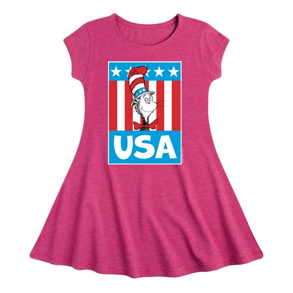 Dr. Seuss - Cat In The Hat USA - Toddler And Youth Girls Fit And Flare Dress