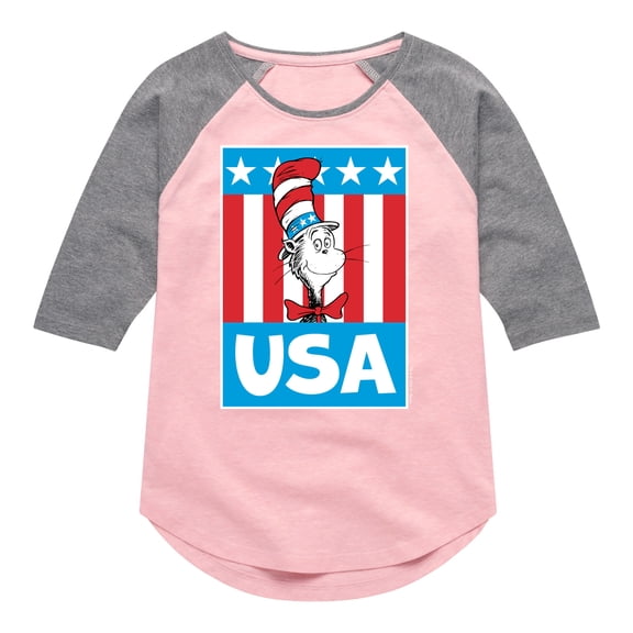 Dr. Seuss - Cat in The Hat USA - Toddler And Youth Girls Raglan Graphic T-Shirt