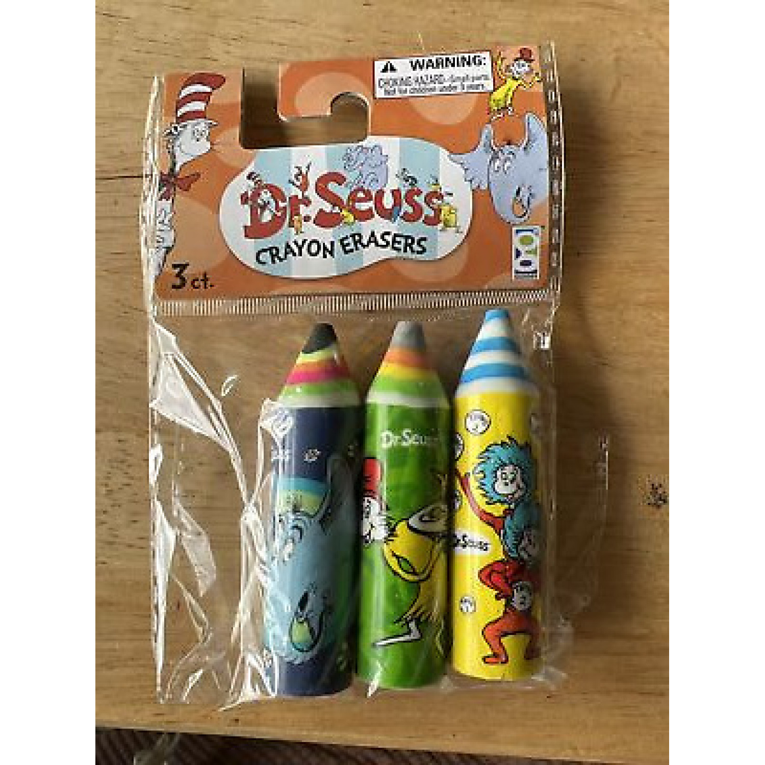 Dr. Seuss Crayon Erasers 3pk Orange
