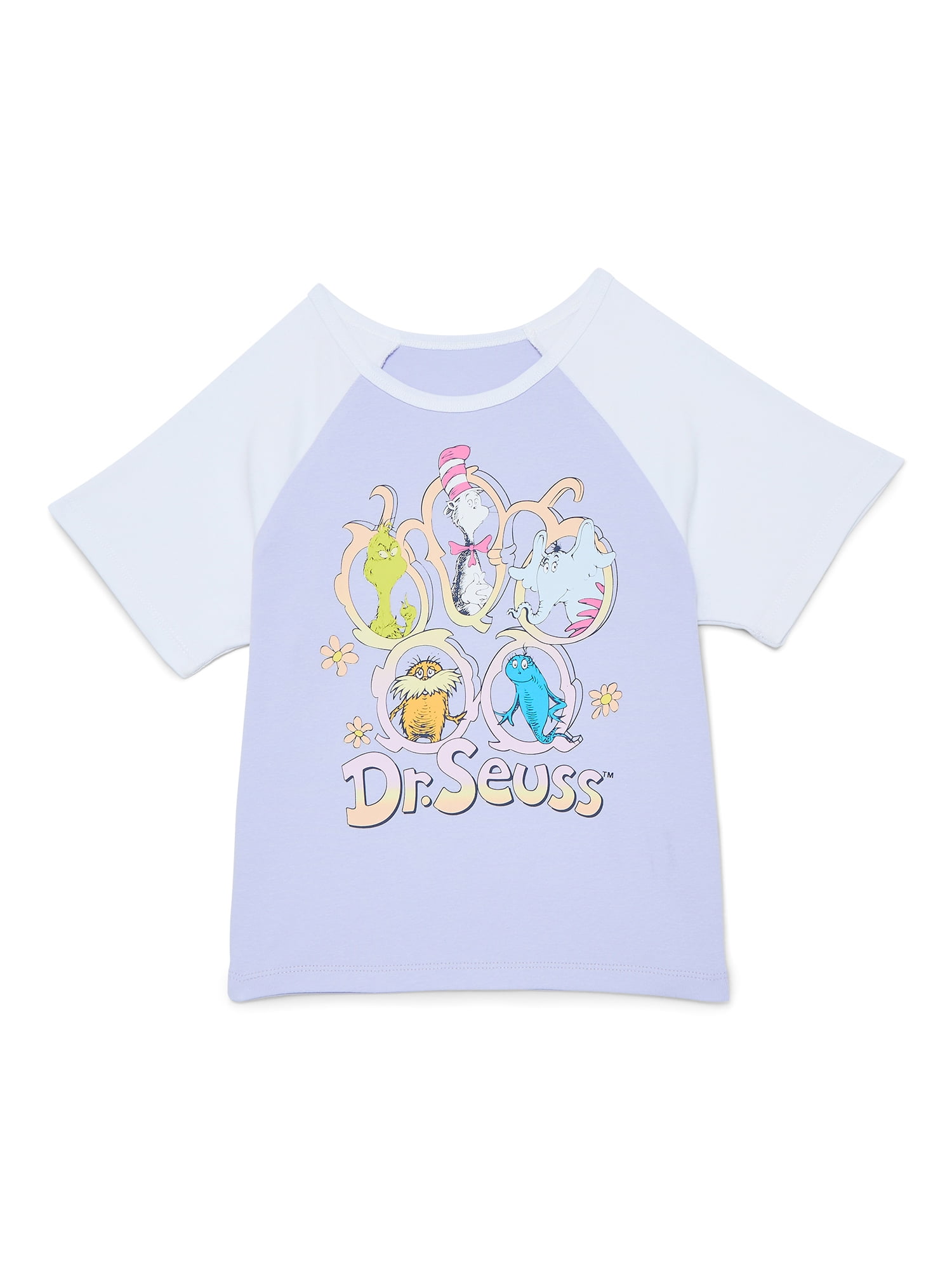 Dr. Seuss Girls Raglan Graphic Tee with Short Sleeves, Sizes 4-16
