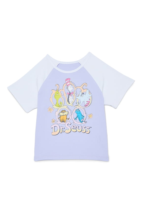 Dr. Seuss Girls Raglan Graphic Tee with Short Sleeves, Sizes 4-16