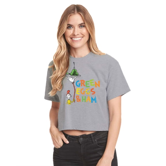 Dr. Seuss - Green Eggs And Ham - Juniors Cropped Cotton Blend T-Shirt