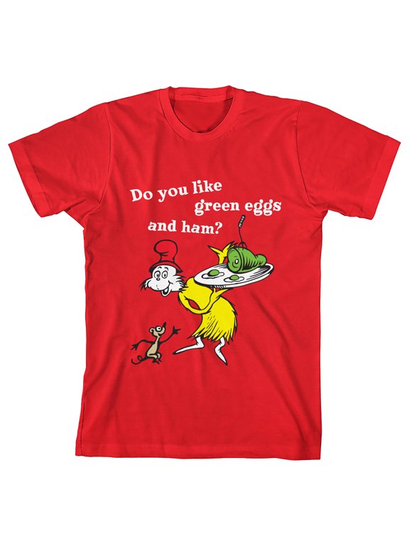 Dr. Seuss Green Eggs and Ham Boys Graphic Tee Sam-I-Am Screen Print 100% Cotton Crew Neck Officially Licensed Youth T-Shirt-Small