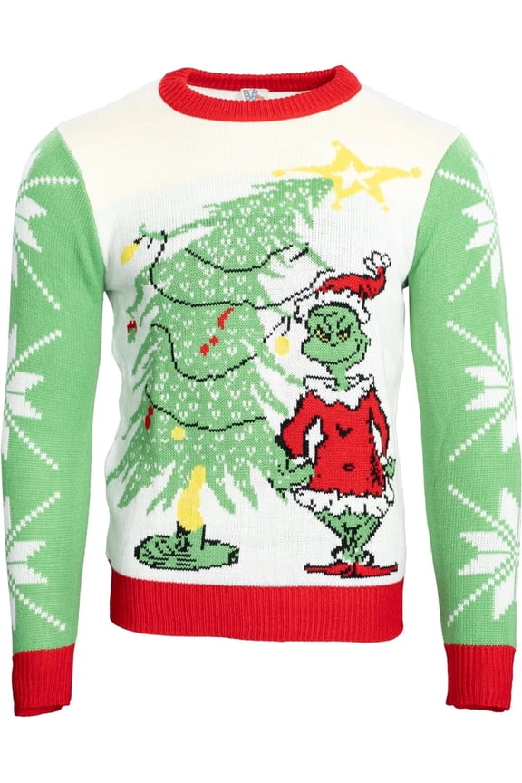Grinch Christmas Casual Crew Neck Long Sleeve Knit Sweater, Men's