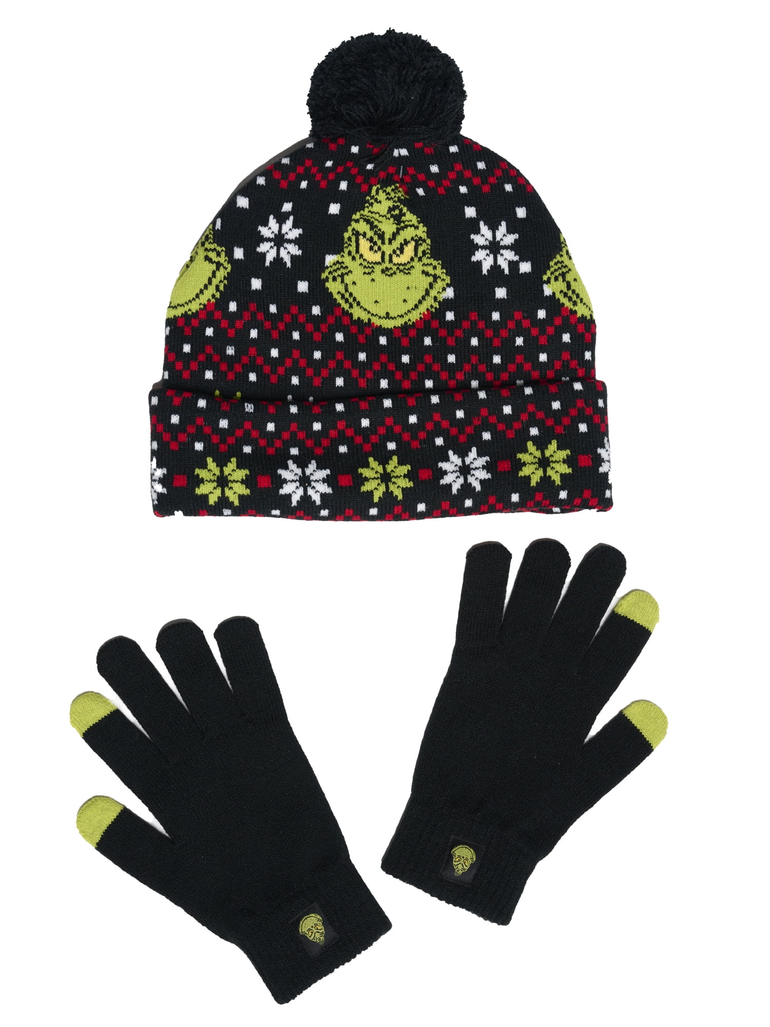 DR. SEUSS Dr Seuss Grinch Hat Women's Men's Unisex Knit Christmas Beanie Festive Gloves