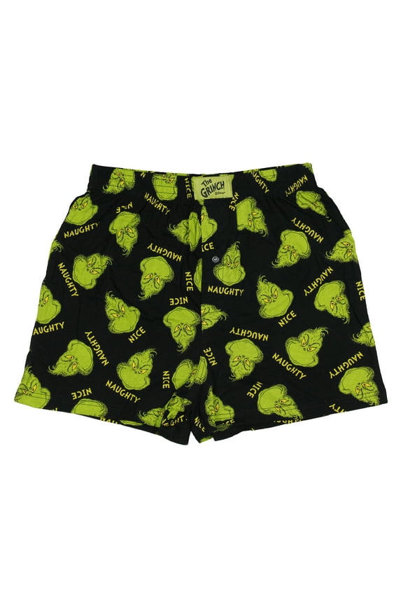 Grinch Boxers Slim Fit Sleep Shorts Naughty or Nice Black