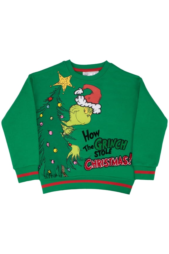 Grinch Boys Long Sleeve Pullover Crewneck, Christmas Graphic Sweatshirt (Big Boys)