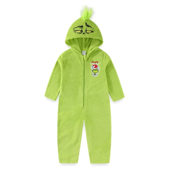 Dr. Seuss Grinch Christmas Cosplay Hooded Coverall (Girls), Sizes 3T-12