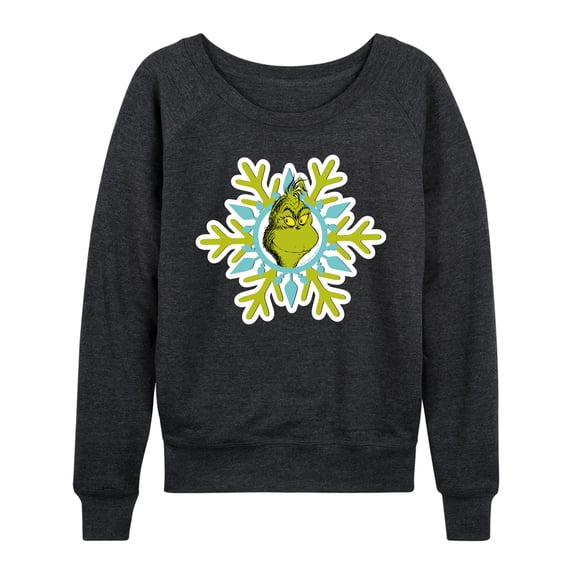 The Grinch - Face Snowflake - Women's French Terry Long Sleeve Pullover