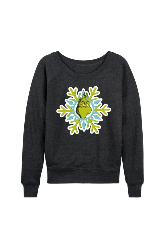 The Grinch - Face Snowflake - Women's French Terry Long Sleeve Pullover