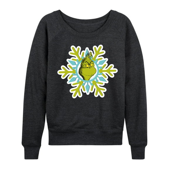 Dr. Seuss - Grinch Face Snowflake - Women's Lightweight French Terry Long Sleeve Shirt