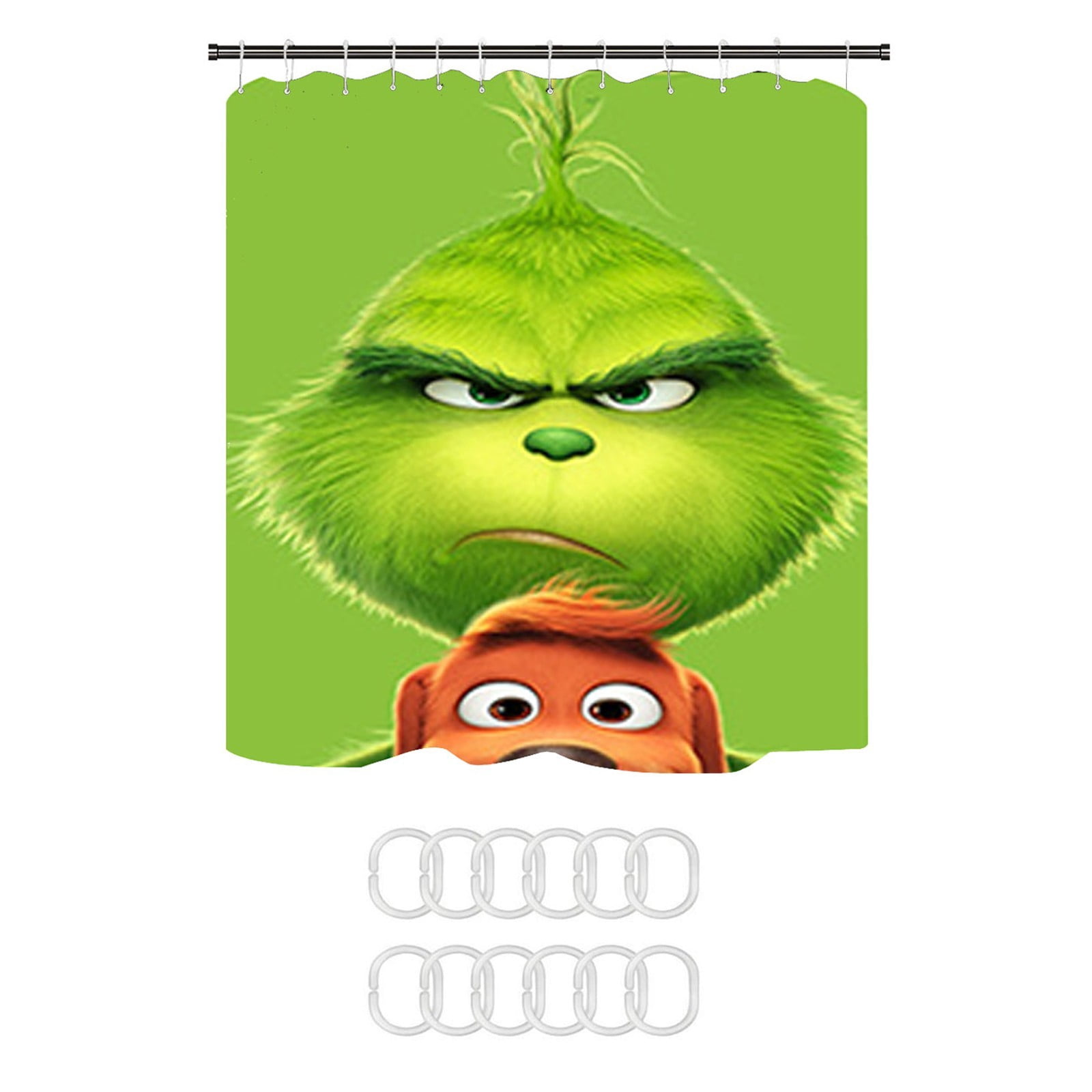 Dr. Seuss The Grinch Holiday 13 Piece Shower Curtain and Ring Set，Non