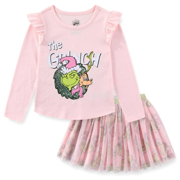 Dr. Seuss Grinch Long Sleeve Top and Tulle Skirt Set (Girls), 2 Piece Set, Sizes 4-6X
