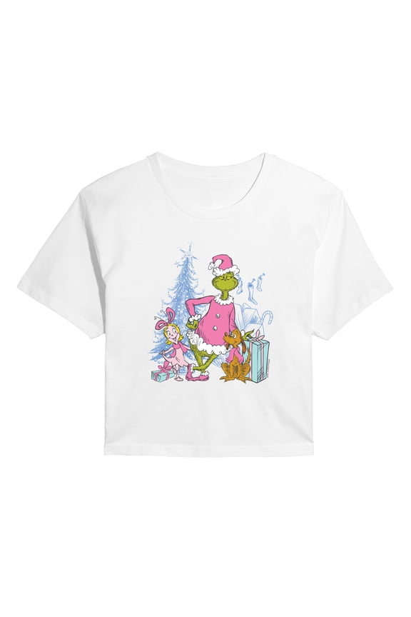 Dr. Seuss - Grinch Max and Cindy Lou- Juniors Cropped Short Sleeve Graphic T-shirt