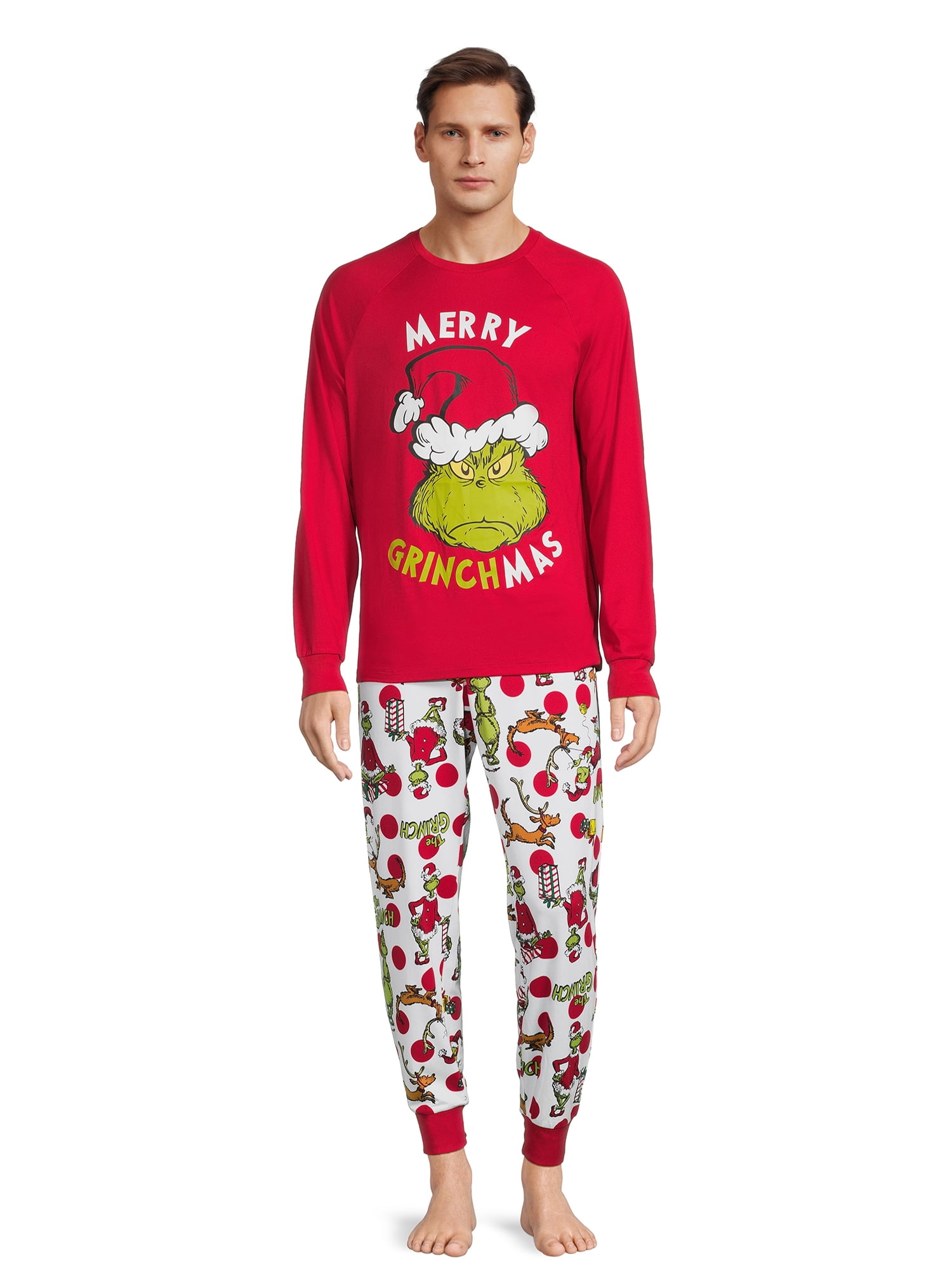 Dr. Seuss Grinch Men's Matching Family Long Sleeve Top and Pants Pajama