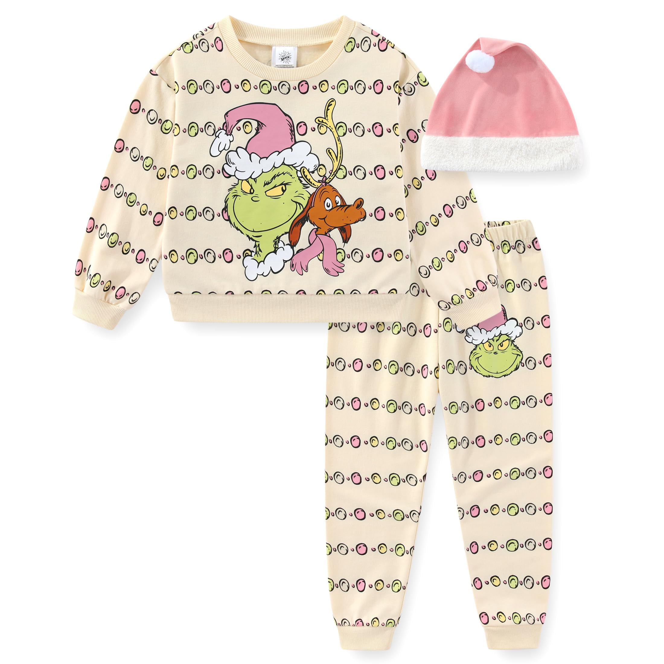 Dr. Seuss Grinch Santa Hat Sweatshirt and Pants Set (Girls), 3 Piece Set, Sizes 4-6X