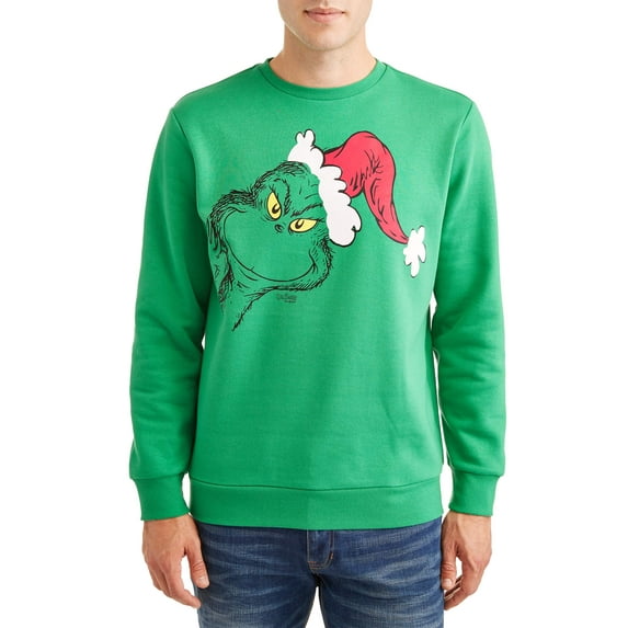 Dr. Seuss Grinch Santa Holiday Christmas Men's and Big Men's Pullover Graphic Sweatshirt