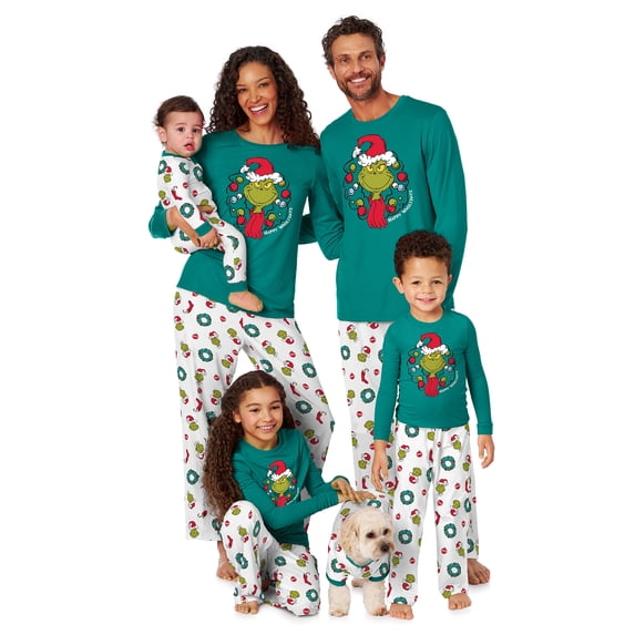 Dr. Seuss Grinch Women's Matching Family Pajamas Top and Pants Set, 2-Piece, Sizes XS-3X