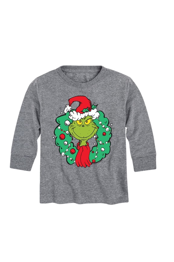 Dr. Seuss - Grinch Wreath - Toddler And Youth Long Sleeve Graphic T-Shirt