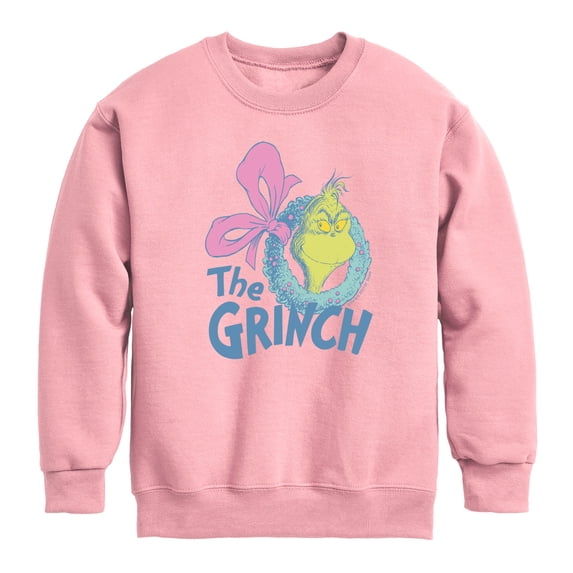 Dr. Seuss - Grinch Wreath - Youth Crew Fleece Sweatshirt