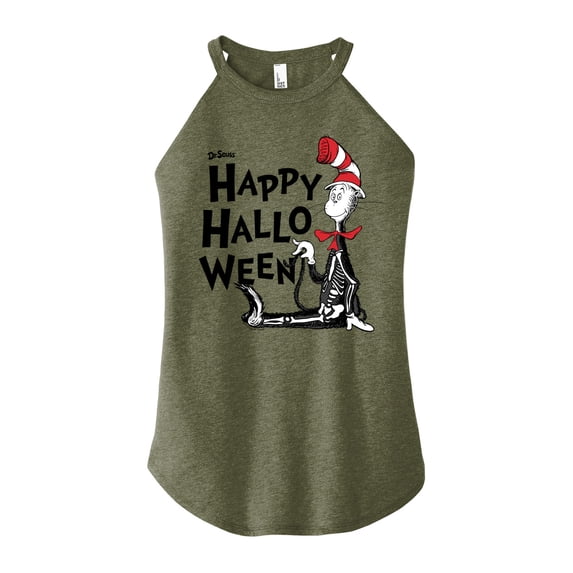 Dr. Seuss - Happy Halloween Skeleton Cat - Juniors High Neck Tank Top