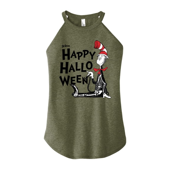 Dr. Seuss - Happy Halloween Skeleton Cat - Juniors High Neck Tank Top