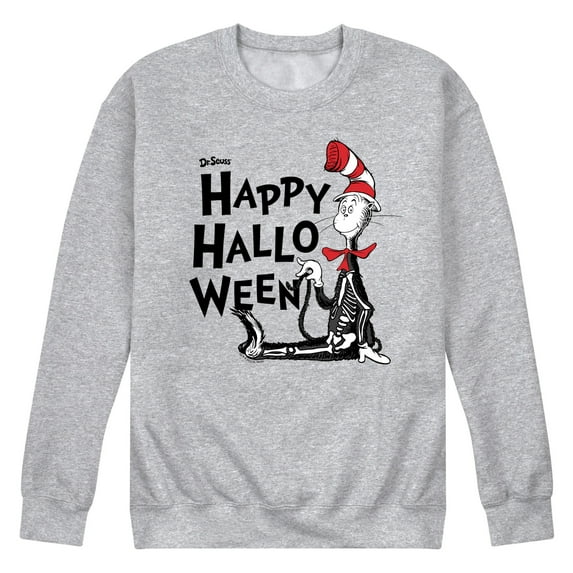 Dr. Seuss - Happy Halloween Skeleton Cat - Men's Crew Neck Fleece Pullover