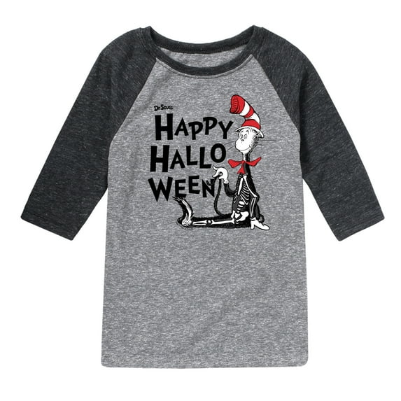 Dr. Seuss - Happy Halloween Skeleton Cat - Toddler And Youth Raglan Graphic T-Shirt