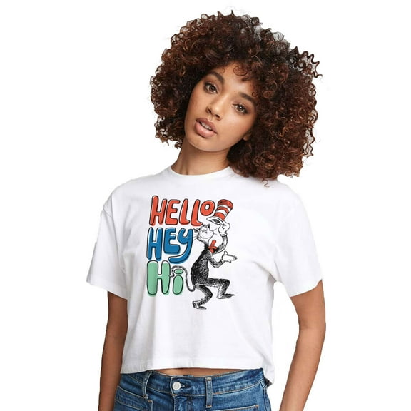 Dr. Seuss - Hello Hey Hi - Juniors Cropped Cotton Blend T-Shirt
